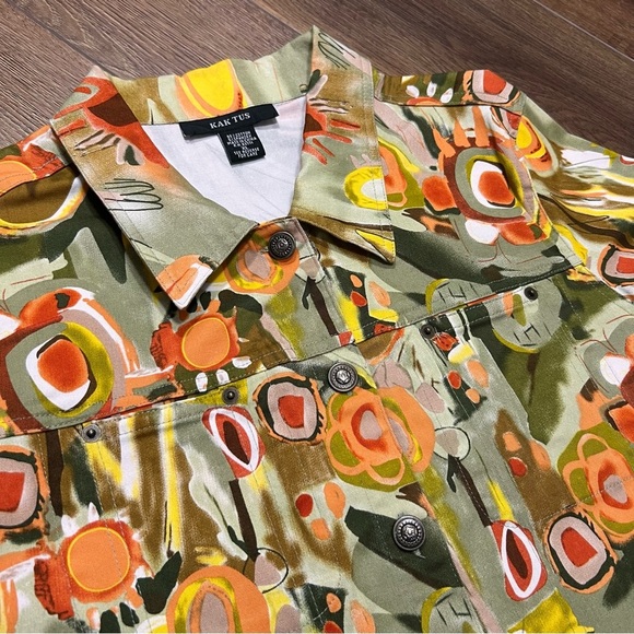 Kaktus Women’s XL Abstract Colorful Jacket  3/4 Sleeve Cotton Blend - Picture 5 of 11